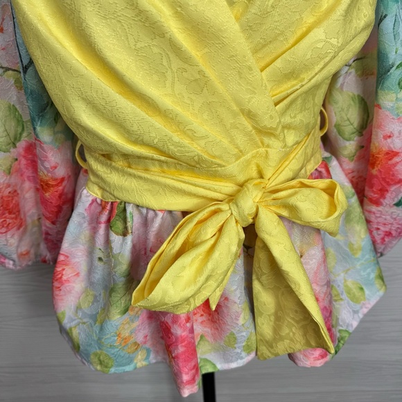 Alberto Makai 2023 Floral Wrap Blouse - Yellow and Multicolor - Picture 6 of 11